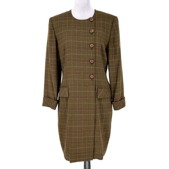Kasper Dresses & Skirts - Kasper ASL Jacket Dress Petites 10P Green Plaid Tweed Pockets Lined Career Vtg